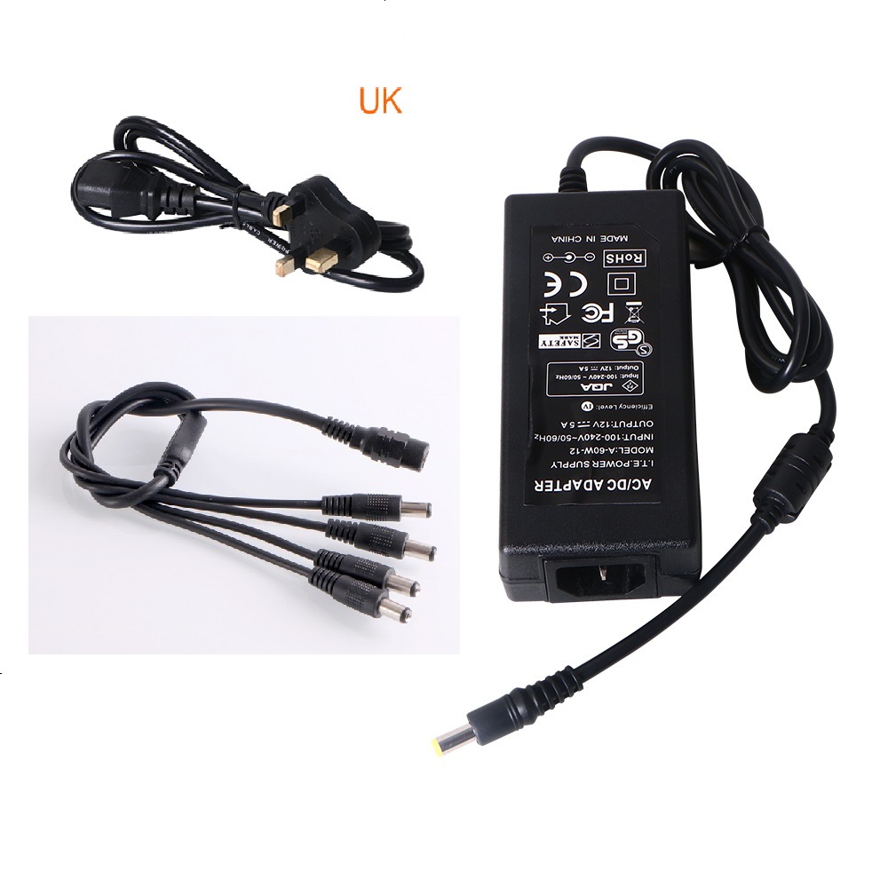 Adapter 12V 5A Power Supply+4//8 Way Power Splitter Cable CCTV Camera Monitor UK