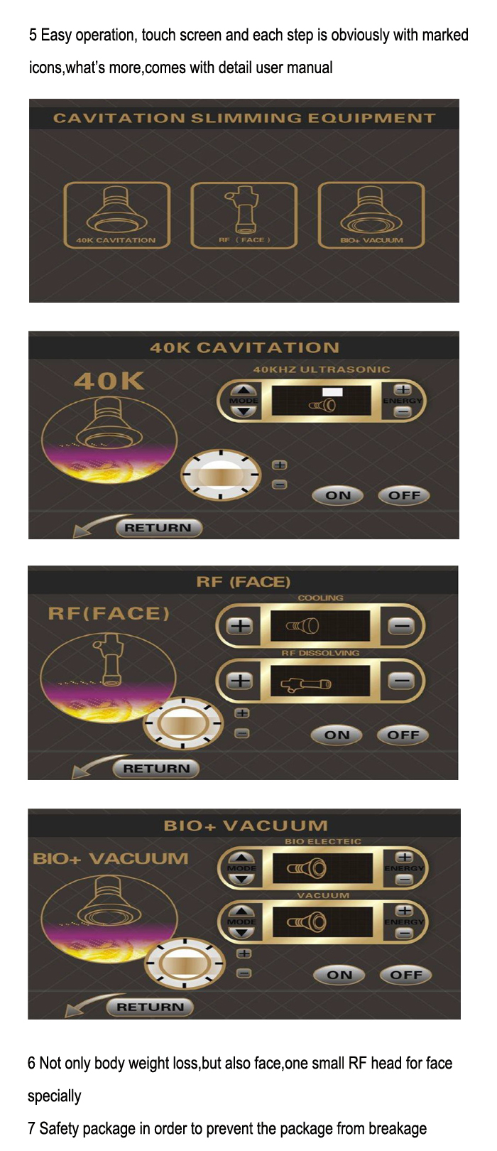 40K Ultrasonic Cavitation+Face/Body RF+Vacuum With BIO Radio 